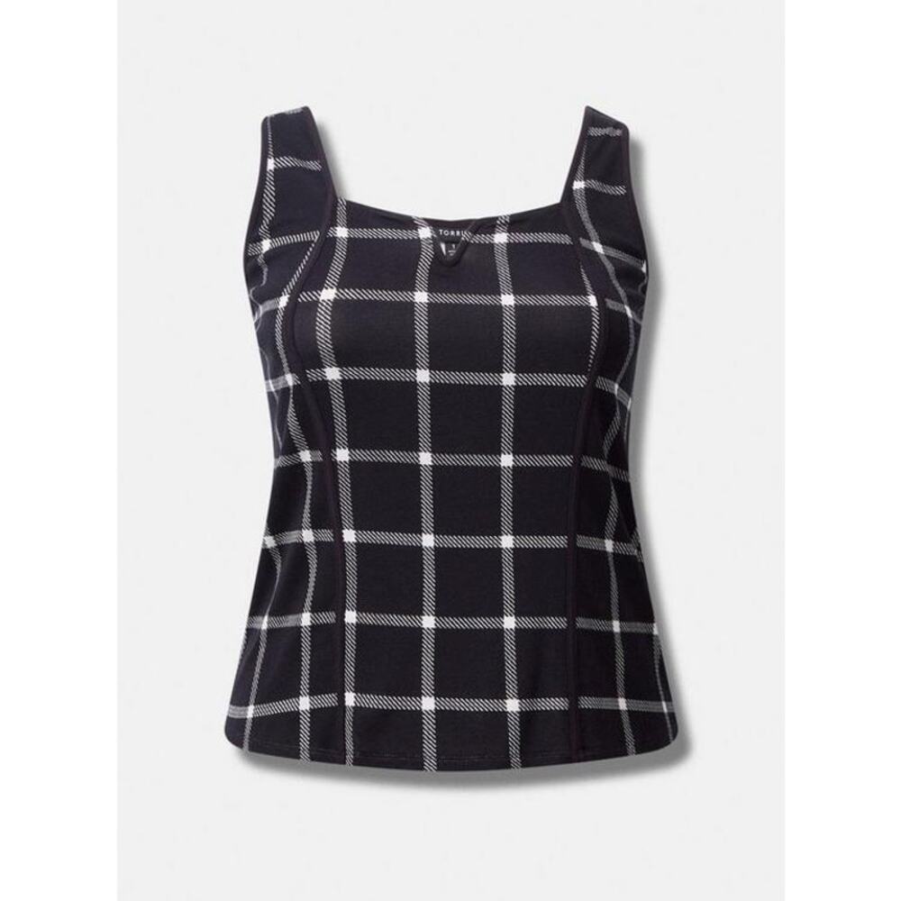 Torrid Ponte Sweetheart Corset Top Womens 2 2X 18-20 Black Plaid Tank Sleeveless